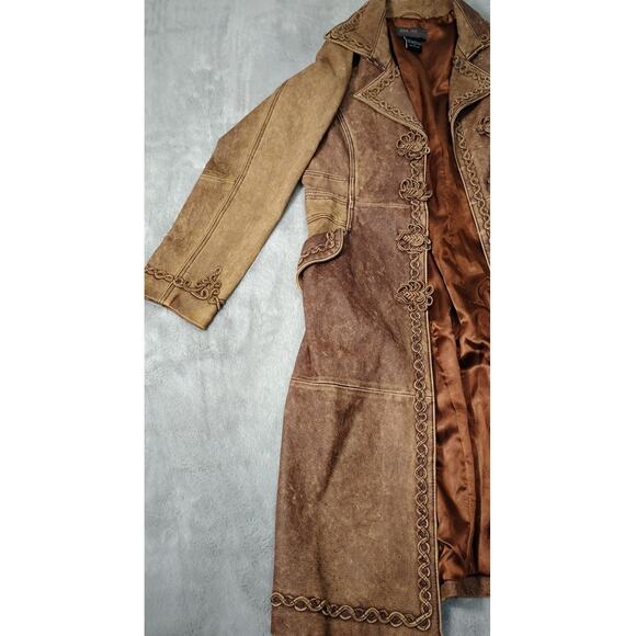 Jason Cole Vintage Leather Trench Coat Womens Size Medium Cowgirl Rodeo Brown - Picture 11 of 15